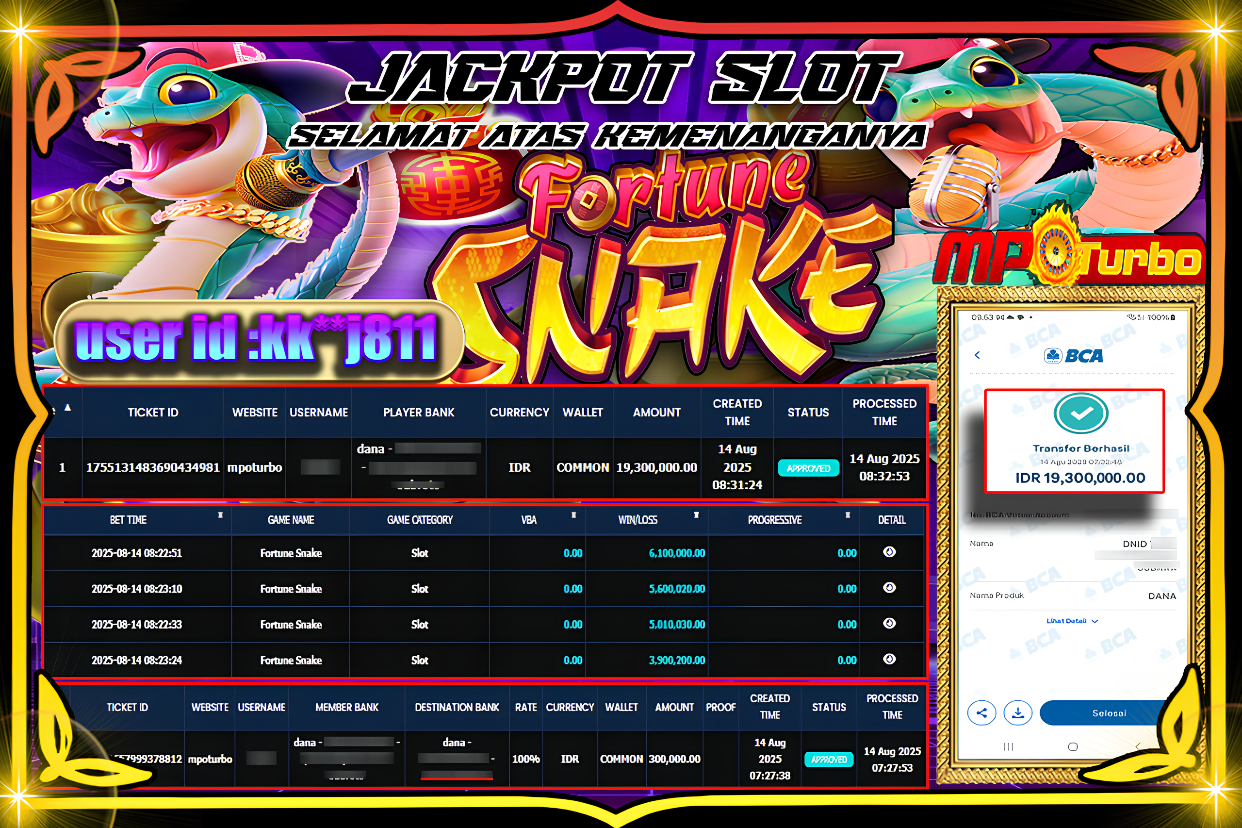 MPOTURBO JACKPOT SLOT FORTUNE SNAKE Rp 19.300.000.00,- LUNAS